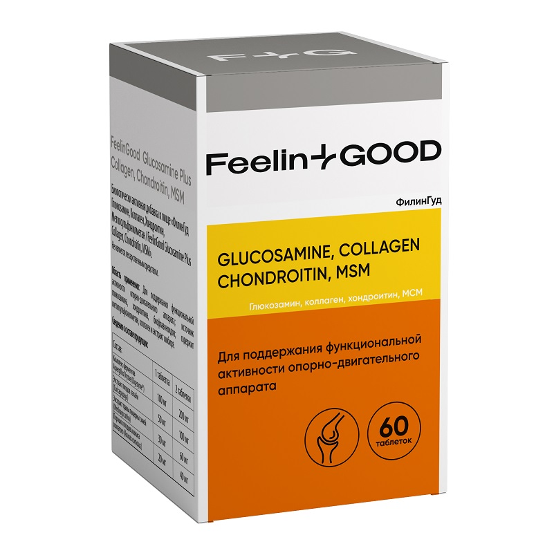 FeelinGood Глюкозамин, Коллаген, Хондроитин, МСМ, 60 таблеток