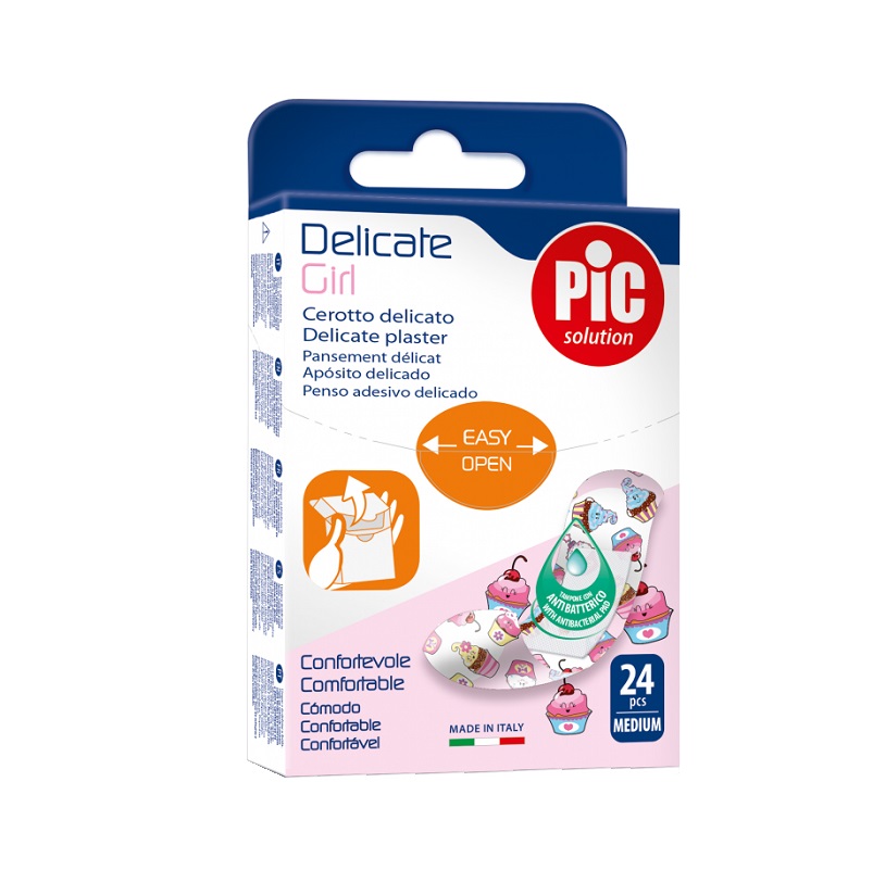 Пластырь (мед. Delicate с антибактер. подушечкой д/чувств.кожи GIRL для детей  19мм х 72мм №24)