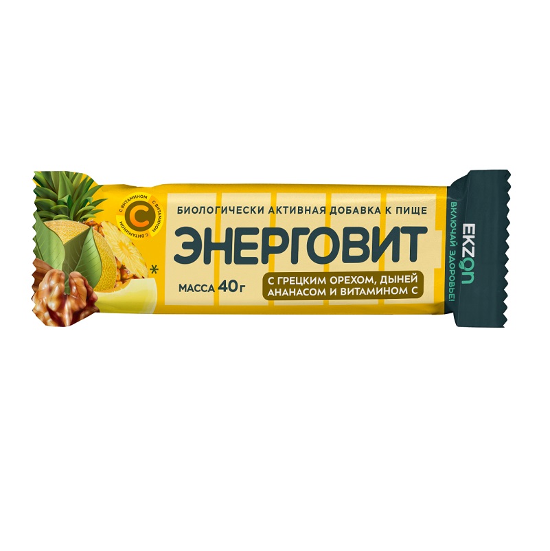 Энерговит (БАД) (с грецким орехом, дыней, ананасом и витамином С  плитка по 40 г )