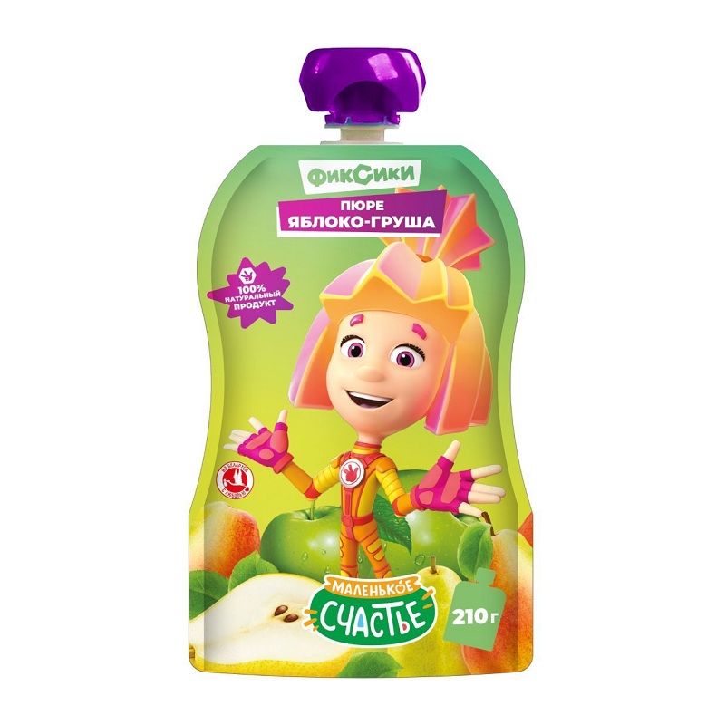 Фиксики (Пюре яблочно-грушевое д/дет. пит. д/дет. раннего возр. гомогениз., стерилиз. 210 г  (Дойпак))