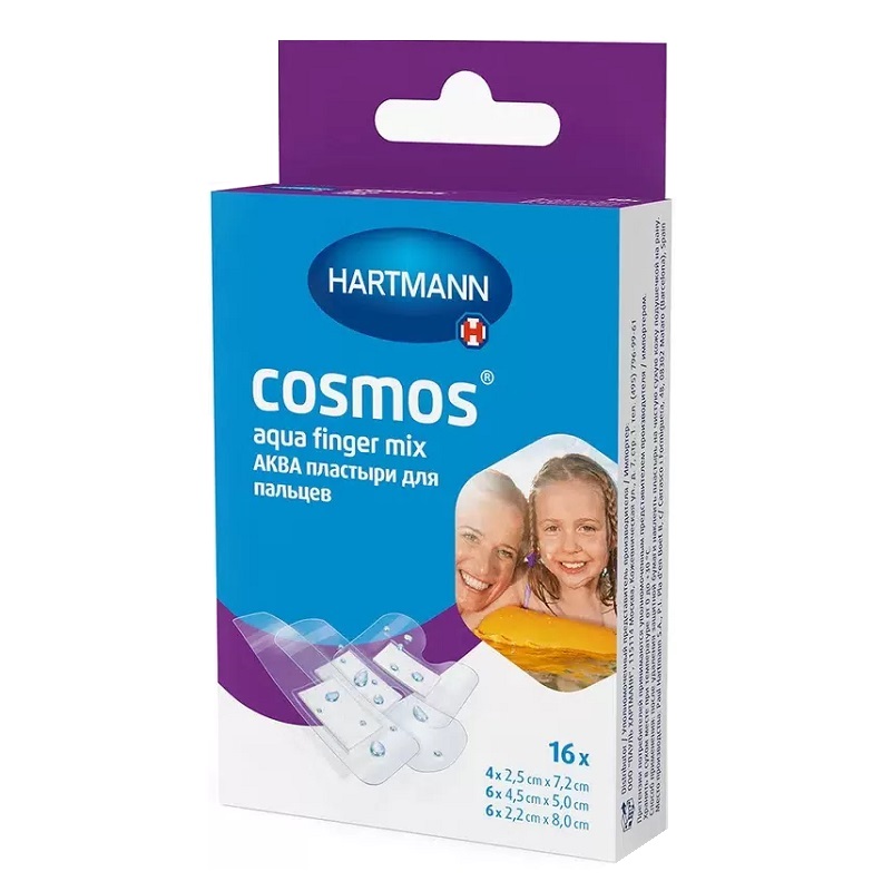 Пластырь (Cosmos® aqua finger mix (АКВА Пластыри для пальцев) нестер.  р. 8см x 2,2см (6 шт),5см x 4,5 см (6 шт) и 2,5см x 7,2см (4 шт) №16)
