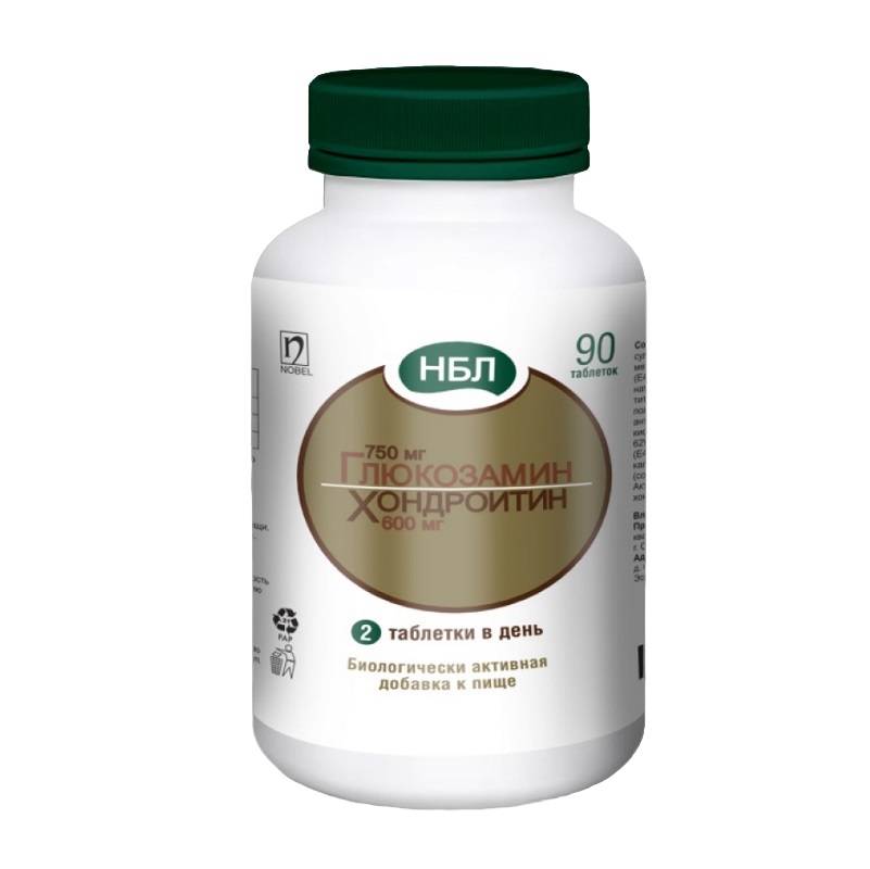 НБЛ Глюкозамина гидрохлорид 750 мг/ Хондроитина сульфат 600 мг(БАД) (таб. п/п об. 1,794 г  №90)