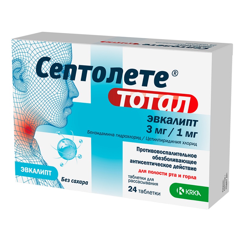СЕПТОЛЕТЕ ТОТАЛ ЭВКАЛИПТ  (табл. д/рассасывания 3мг/1мг  №8х3)