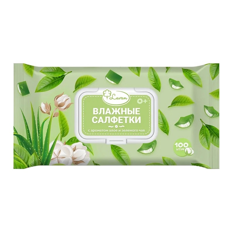 Lavan Салфетки влажные гигиенические для детей Алоэ и зеленый чай №100