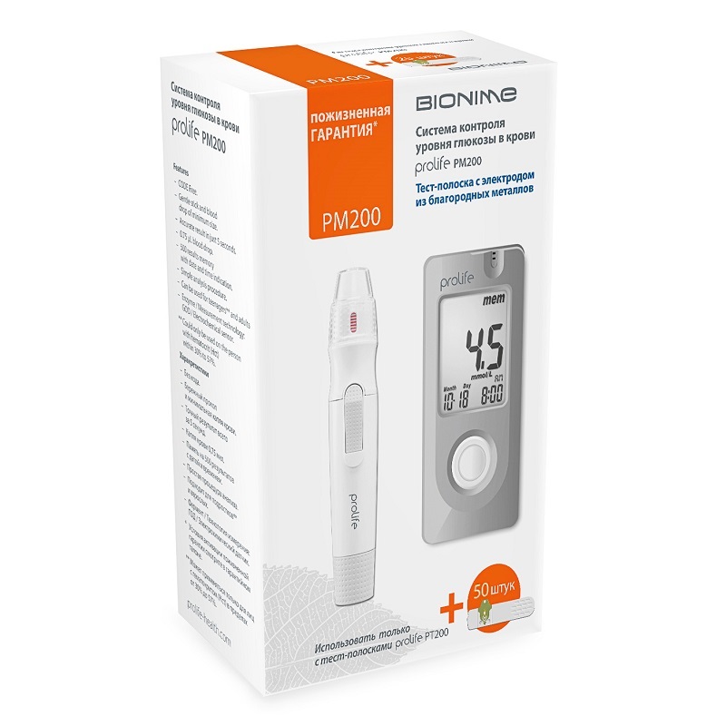 Prolife (Система контроля уровня глюкозы в крови PM 200 с тест-полосками PT 200  №50)