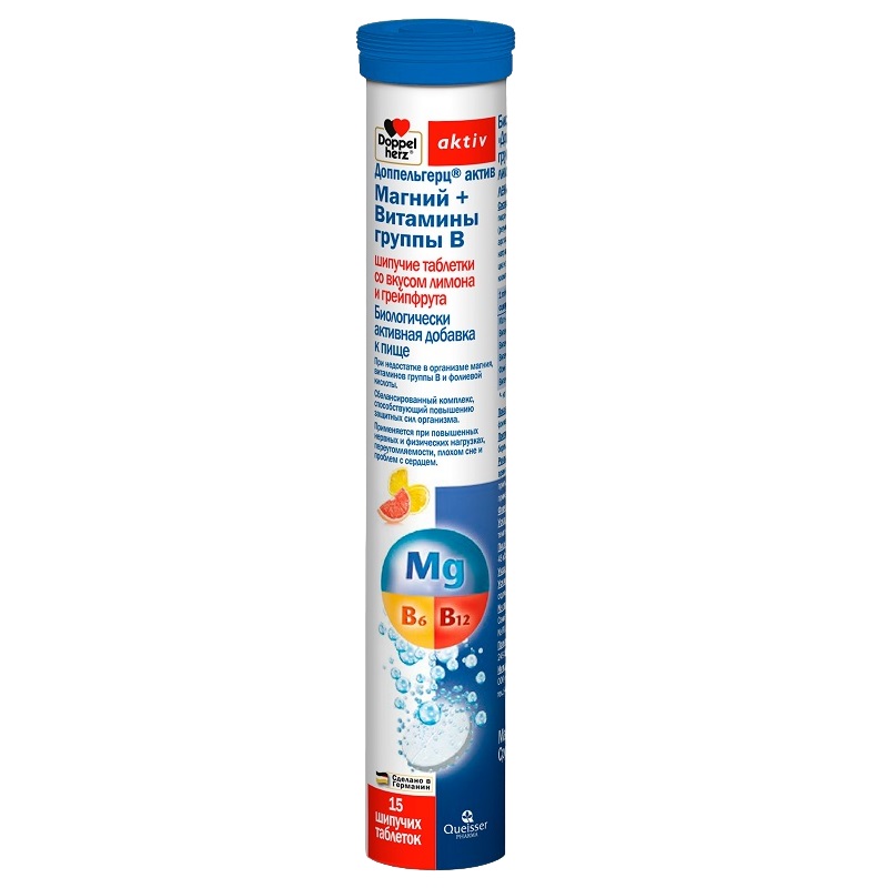 Доппельгерц (БАД) (актив Магний + Витамины группы В со вкусом лимона и грейпфрута   табл. шип. 6500 мг №15)