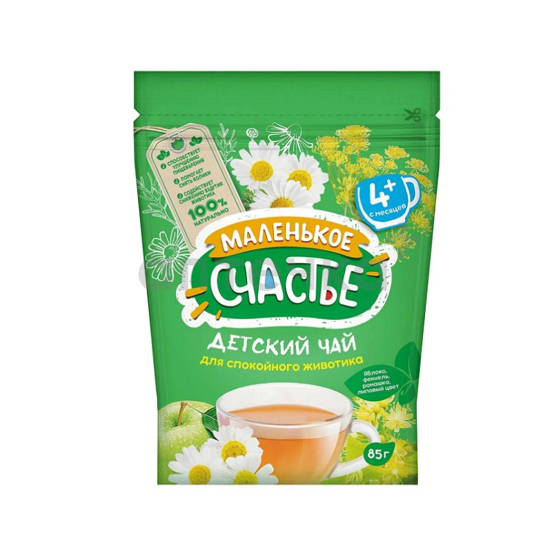 Маленькое счастье (Чай травяной инстантный "Яблоко, фенхель, ромашка, липовый цвет" продукт дет. пит. д/дет. раннего возр. 85 г )