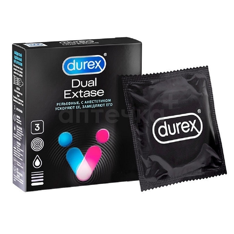 Durex Презервативы Dual Extase рельефные с анестетиком 3 шт