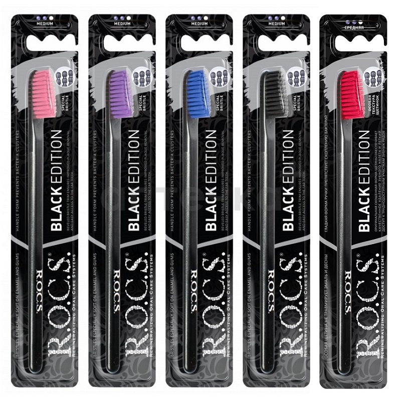 Rocs Зубная щетка Black Edition Classic средняя